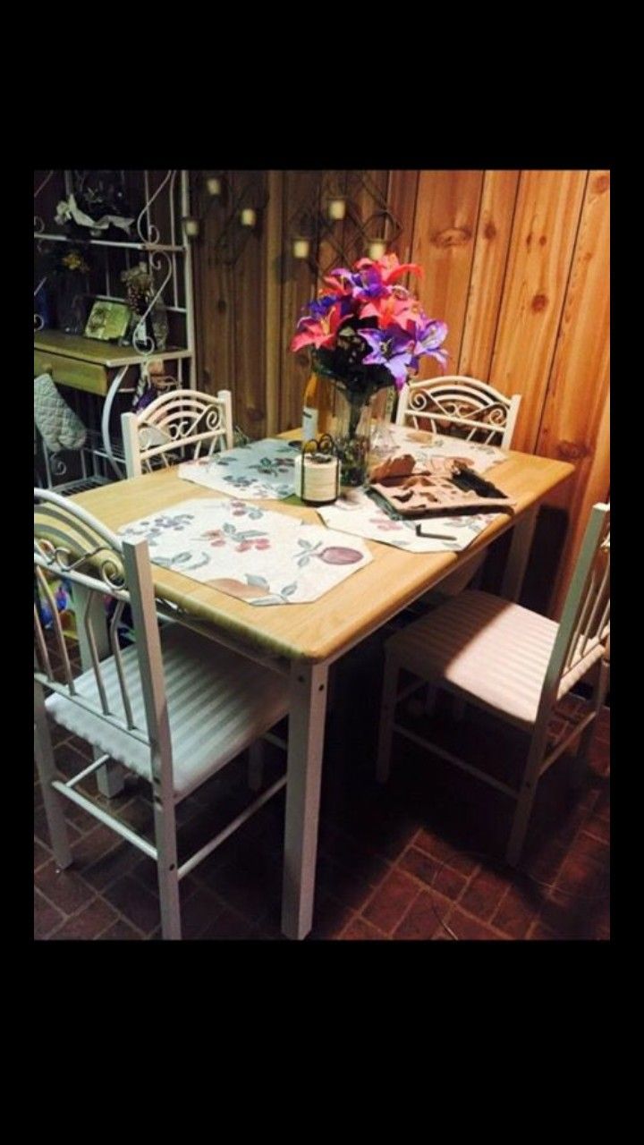 Table with four chairs and microwave Shelf