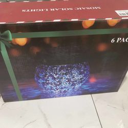 6 Pack Heavy Solar Mosaic Crackle Glass Lights with Dual Solar Panels