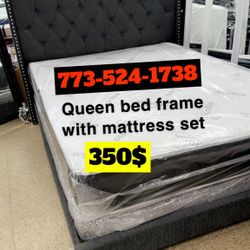 Queen Size Bed Frame Headboard With Mattress Set $350 Only 