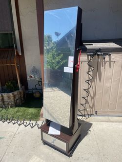 Rolling Jewelry Armoire with Full Length Mirror, Lockable Standing Jewelry Cabinet Organizer with Wheels