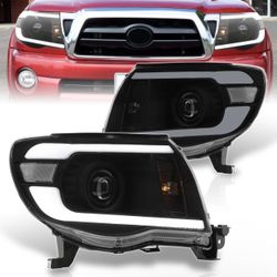 2005 - 2011 Toyota 05 - 11 Tacoma LED DRL Bar Projector Headlights Black Housing Clear Len Clear Reflector