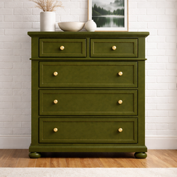 Olive Green 5-Drawer Dresser – Gold Hardware