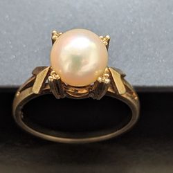 14k Yellow Gold Pearl Ring, Size 6 From Mikimoto 