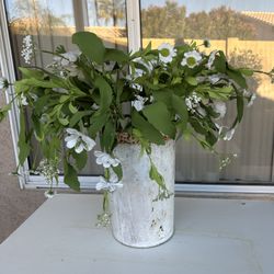 Metal Decorative Planter With Fake Flowers