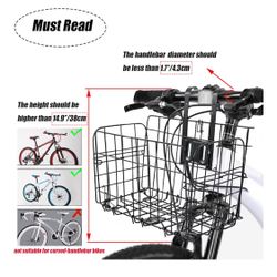 Folding Bike Front Basket Bicycle Wire Basket with Handles Easy Installation on Front Handlebar