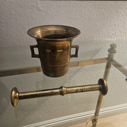 Antique Heavy Solid Brass Pestle & Mortar 