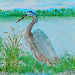 24 X 24   Blue Heron In Marsh 