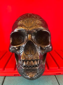 Bronze Decorative Skull Sculpture with Engravings
