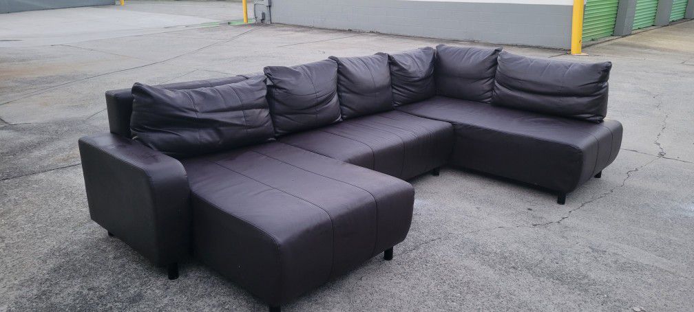 Dark Brown Ikea Faux Leather Sectional Sofa(Free Delivery)