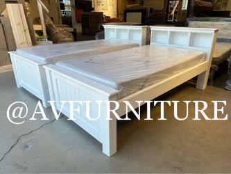 2 White Twin Beds and 2 Memory Foam Mattresses
