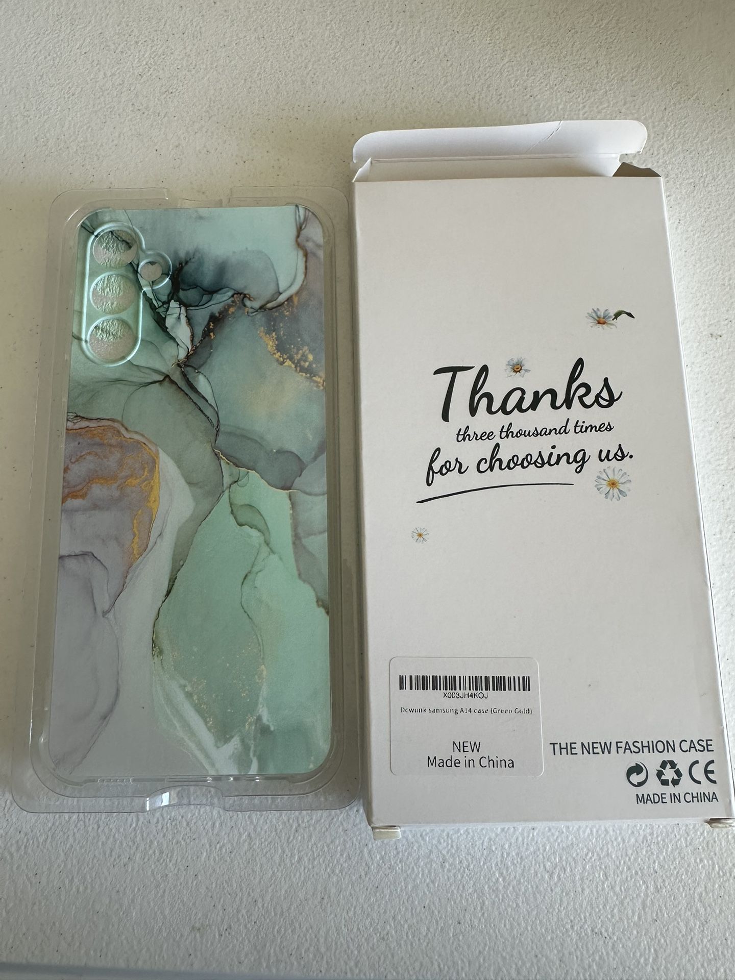 For Samsung A14 Case Green Gold With Screen Protector 