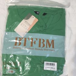 XXL Green BTFBM Women's Casual Short Dress 2025 Bow Tie Front Puff Long Sleeve Button 