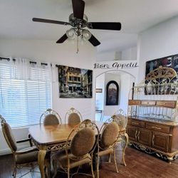 Decortive Rod Iron  6 Chair Dining Table Setleaf Extension,,HHutch