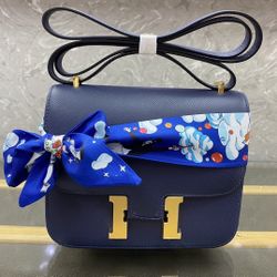 HERMES Constance Blue Wallet Shoulder Bag