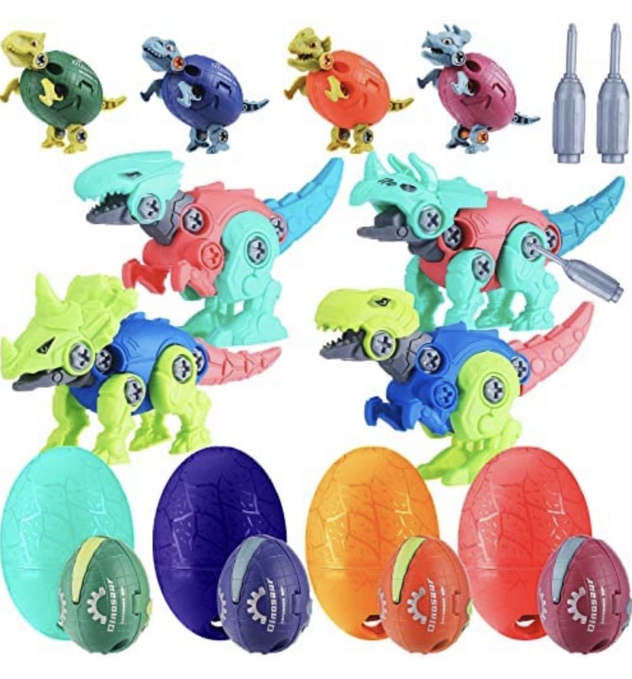 8 Pcs Christmas Dinosaur Eggs with Take Apart Dinosaur Toys Learning Construction Dino Building Toy Set Dinosaur Toys Kit for Party Favor Gift Christm