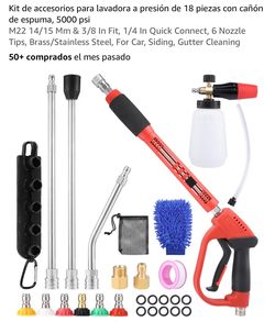 18-Piece Pressure Washer Accessory Kit with Foam Cannon, 5000 PSI Fits M22 (14/15mm) & 3/8-inch connections, 1/4-inch quick connect, 6 nozzle tips; br