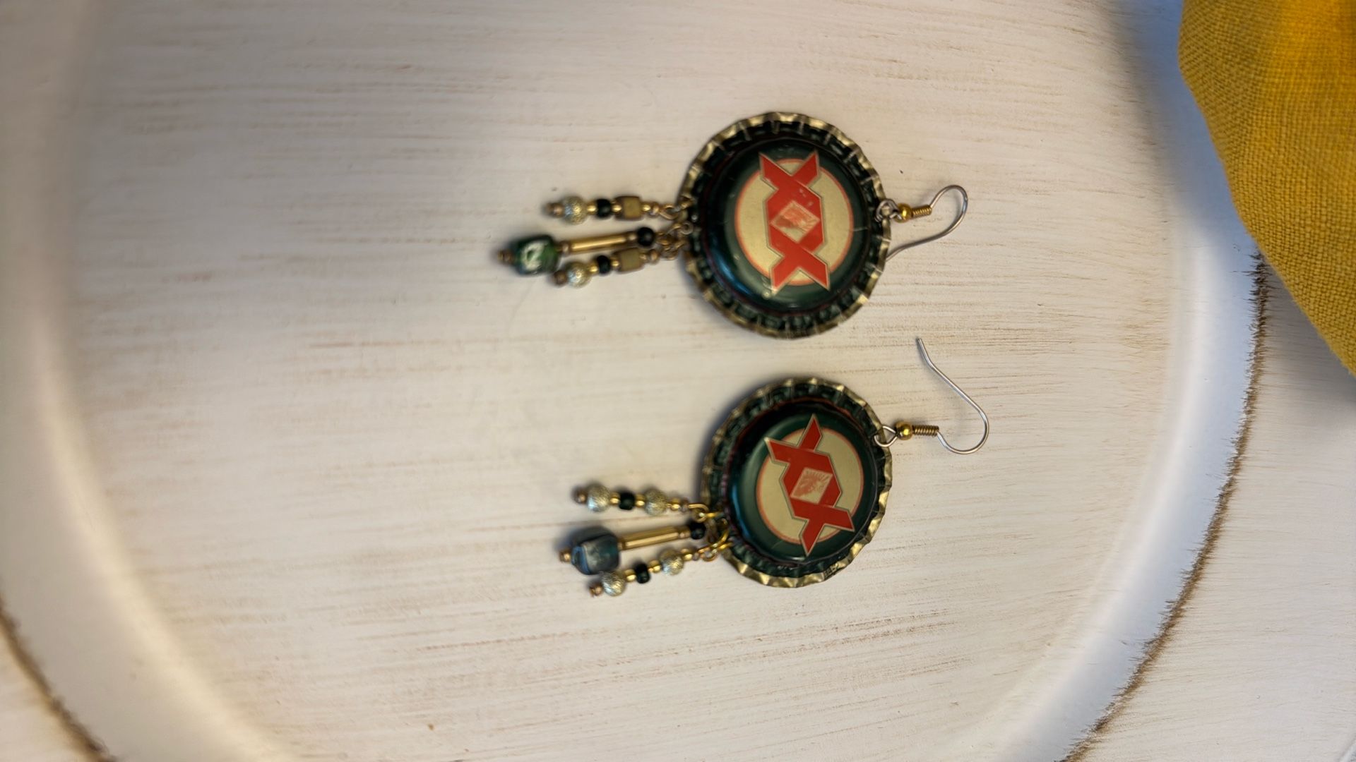 Earrings With Quartz And Recycled Bottle Caps