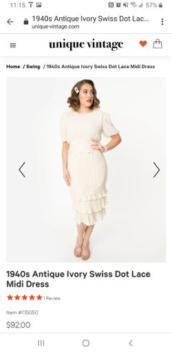 New Unique Vintage 1940s style ivory dress size M