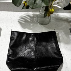 13x10 Black Leather Shoulder Bag With Silver Strap Rings (no Strap)