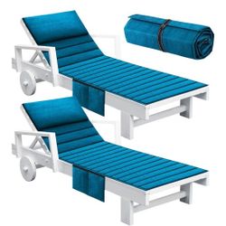 New 2Pcs Outdoor Lounge Chair Cushions Waterproof Folding Chaise Lounge Cushion for Patio Lawn Pool Beach Chair Pad with Headrest and Pocket 72'' x 21