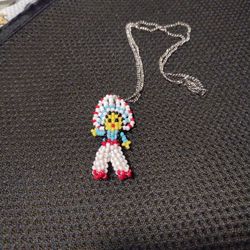 Vtg Seed Bead Native American Boy Necklace 