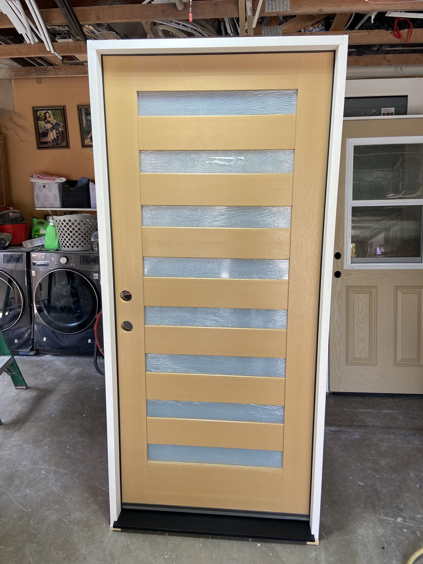New Entry Door 36” Modern Style Fiberglass With Frosted Glass