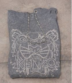 Kenzo Paris Tiger Embroidered Gray Hoodie – Size Medium