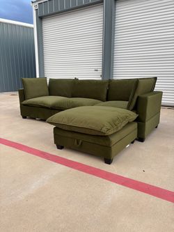 Olive Velvet Modular Cloud Sectional Couch Delivery Available 🚚
