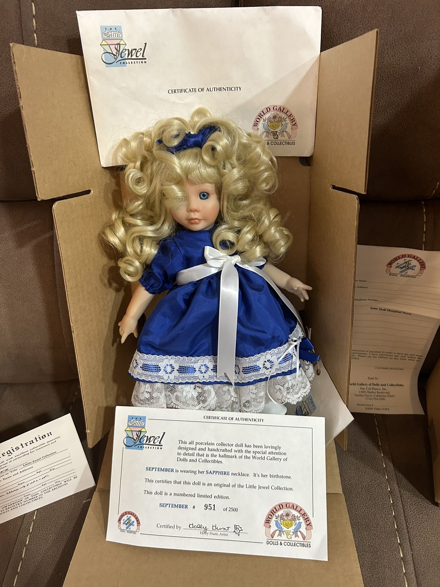 SET OF 11 (FEB-DEC) The Little Jewel Collection Porcelain Doll September -Worlds Gallery Doll.
