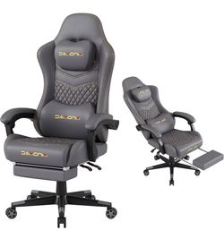 Gaming Chair,Big and Tall Gaming Chair 400lbs Office Chair with Footrest, 90-155° Recline & Removable Headrest Lumbar Support[Spring + 4D Sponge](Grey
