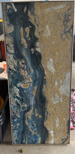 Large Abstract Resin Wall Art with Gold Glitter