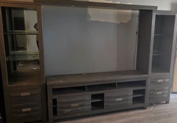 Dark Gray Wood Entertainment Center Wall Unit