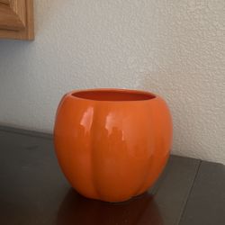 Orange Pumpkin Shaped Ceramic Candy Bowl Pot Flower Vase