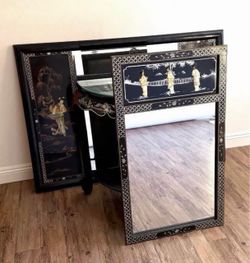 Vintage Chinoiserie Mirrors & Console Table – 3-Piece Set
