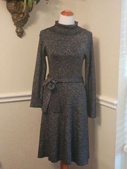 Alex Marie Metallic Knit Mock Neck Midi Dress