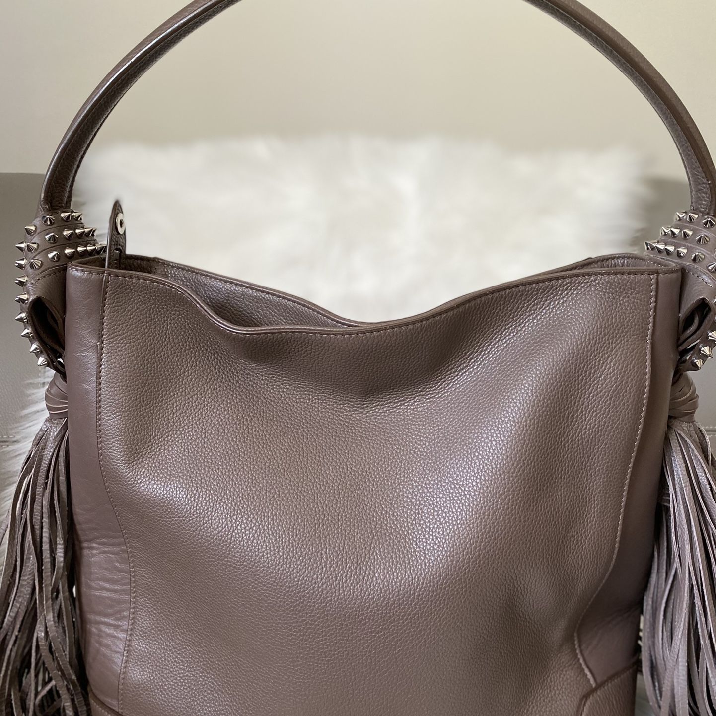 Beautiful 🤩 CHRISTIAN LOUBOUTIN Empire Calf Spikes Fringe Eloise Hobo