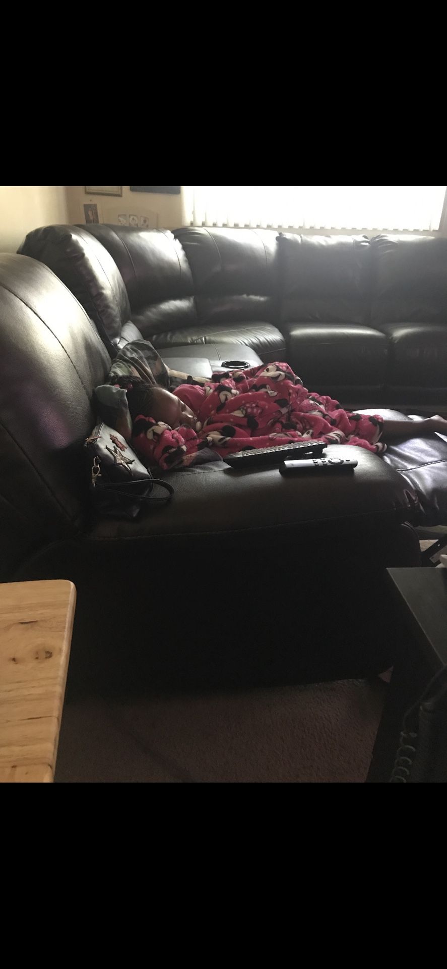Leather 3 piece sectional with table and 2 end tables