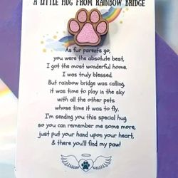 Rainbow Bridge Pet Paw Keepsake - Inspirational Sympathy Card & Pocket Hug 
