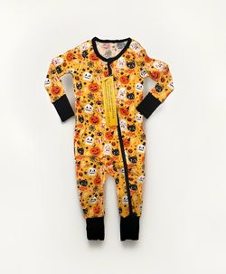 Halloween Ghost Skeleton Pumpkin Viscose Spandex Zip up Baby Romper Convertible Footie 18-24months (#163) NWT.
