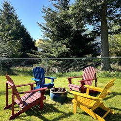 4 Vintage Adirondack Wood Chairs, One High End Stoneware 20” Planter