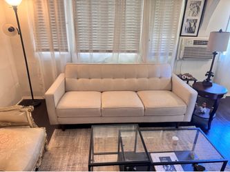 Living Spaces Cream Mid-Century Tufted Sofa (As-Is)