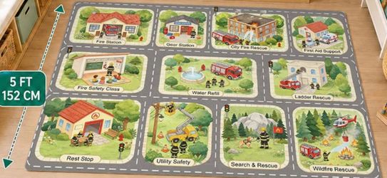 Nayoroom Kids Fire Town Play Rug 5x7 ft