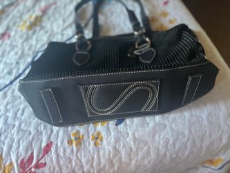 Black Structured Handbag with Logo Detail