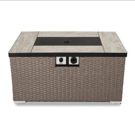 COSIEST Outdoor Propane Fire Pit 32-inch x 20-inch Rectangle Tan Wicker Fire Table(40,000 BTU),Free Lava Rocks and Waterproof Cover, Fits 20lb Tank Ou