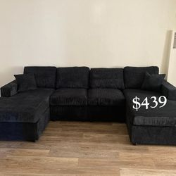 New ‼️U Shaped Sectional Sofa Black Corduroy 