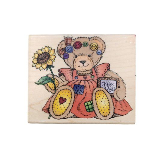Vintage 1996 Hero Arts Rubber Stamps H1146 Country Bear with Sunflower