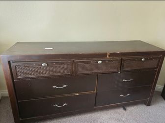 Mid century Wood And Rattan Dresser And Chest Of Drawers