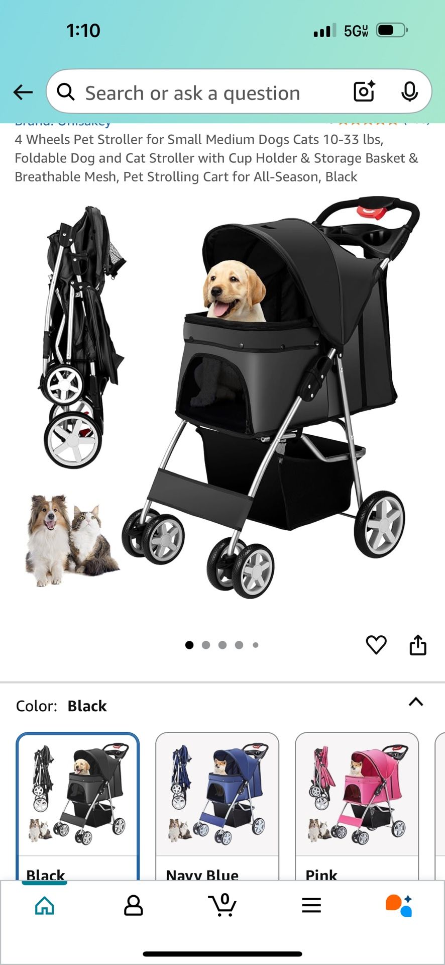 4 Wheels Pet Stroller for Small Medium Dogs Cats 10-33 lbs, Foldable Dog and Cat Stroller with Cup Holder & Storage Basket & Breathable Mesh, Pet Stro