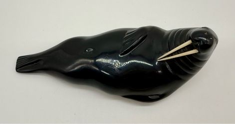 Vintage John Perry Black Ebonite Walrus Sculpture