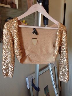 Bebe sequin cardigan sweater gold